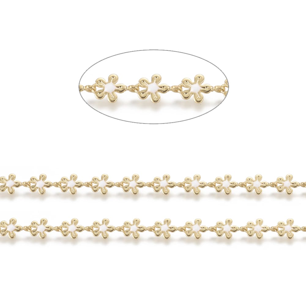 Cadena figura mini flor esmaltada baño de oro / metro3