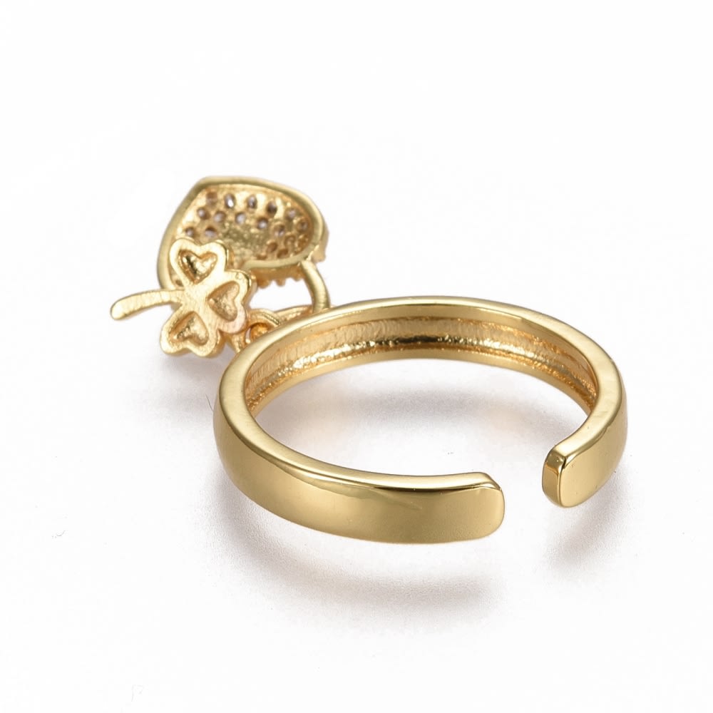 Anillo ajustable corazón trébol zircón baño oro / unidad3