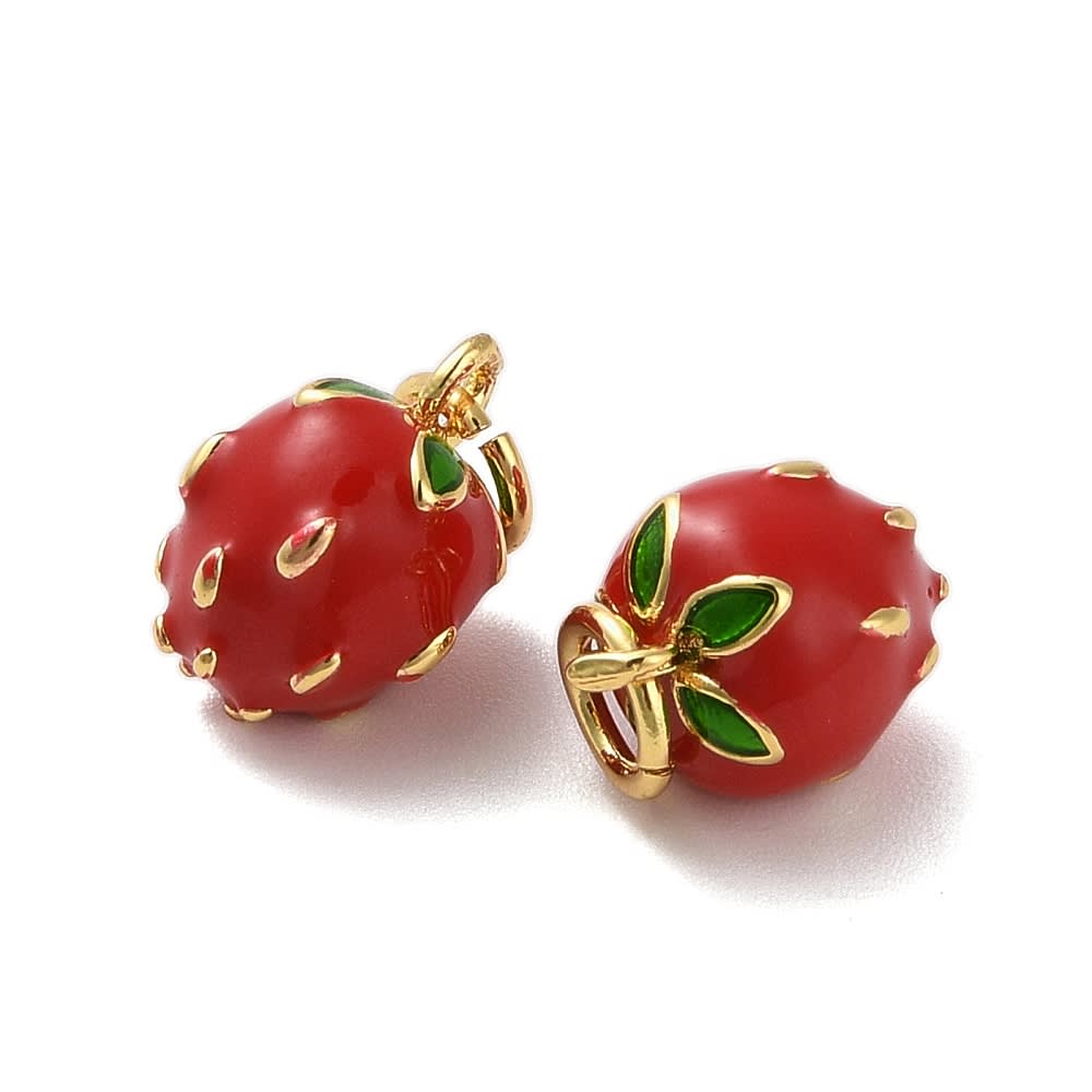 Dije colgante esmaltado frambuesa 11.5 mm baño oro / unidad1