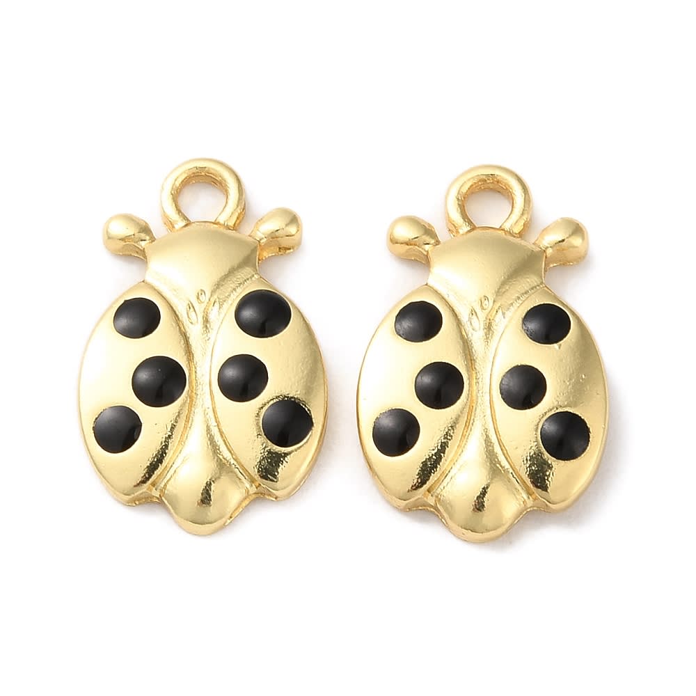 Dije colgante esmaltado mariquita chinita 21 mm baño de oro / unidad1