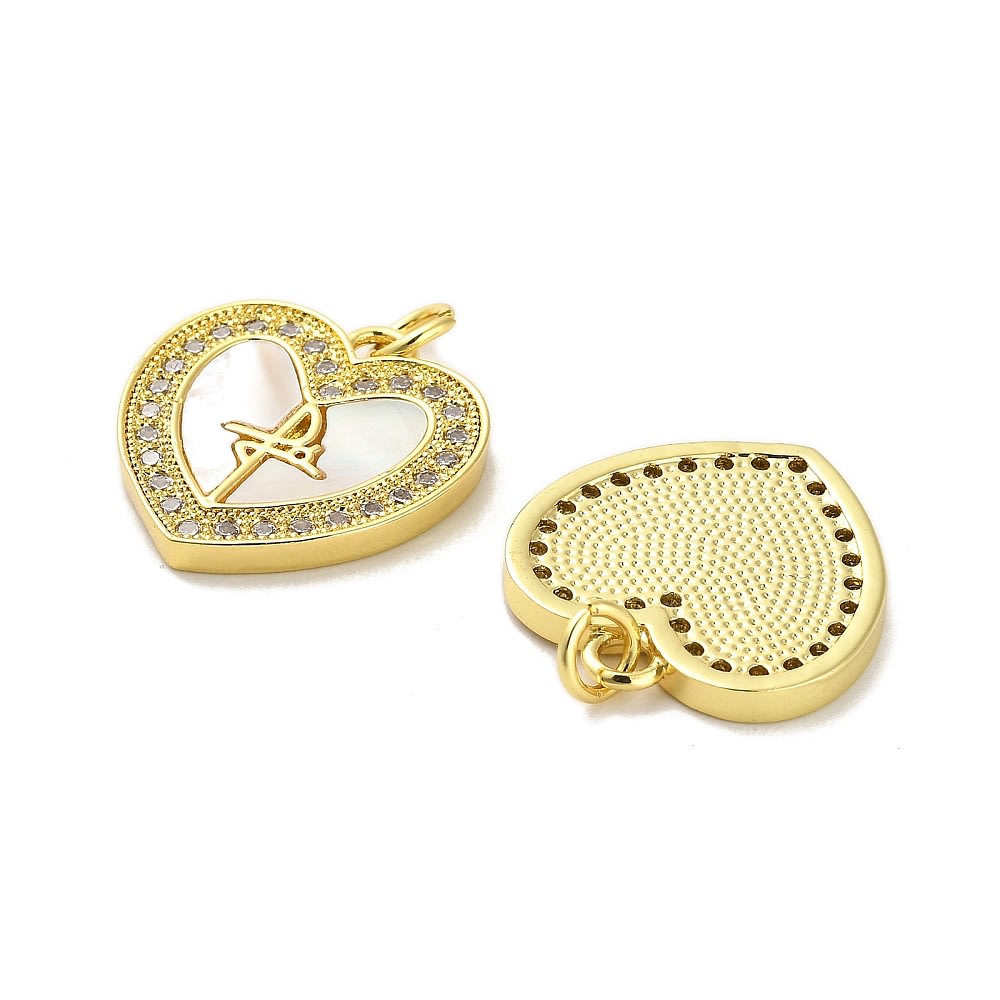 Dije colgante corazón fe 19 mm nácar baño de oro / unidad2