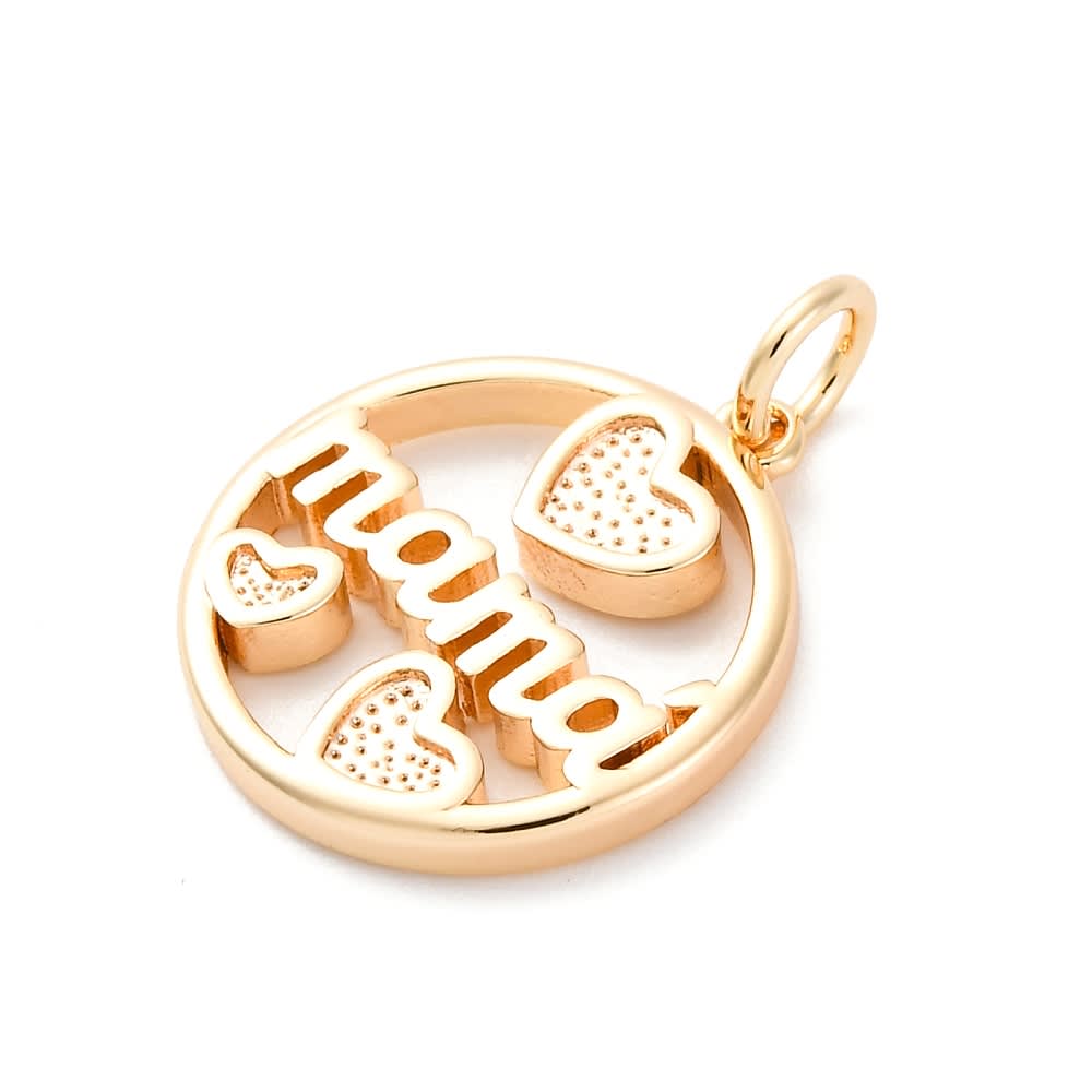 Dije colgante círculo corazones mamá 17 mm baño oro / unidad2
