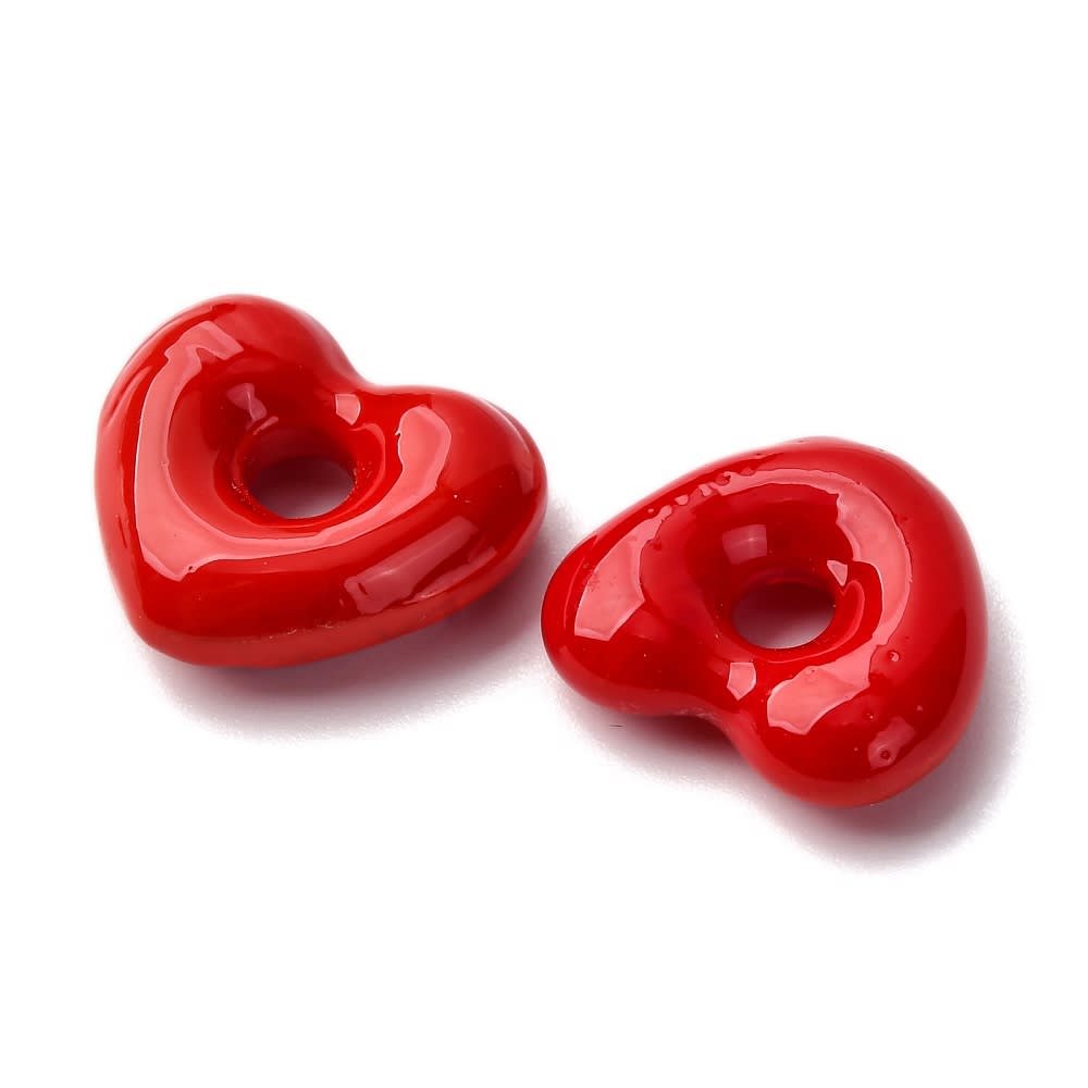 Dije pasador corazón murano con orificio grande de 4 mm / unidad6