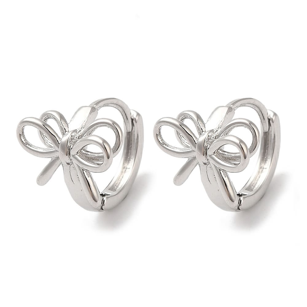 Aros argollas huggie lazo coquette doble niña mujer baño oro platino / par3