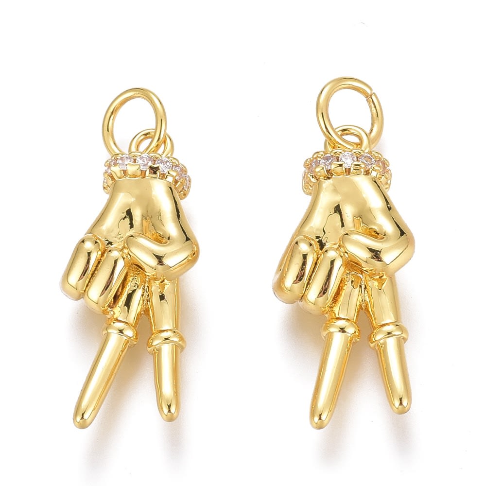 Dije colgante mano saludo dedos 21 mm baño oro zircón / unidad3