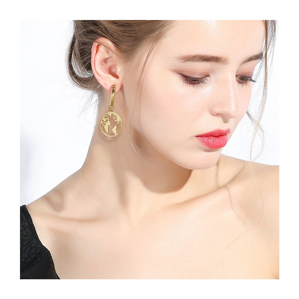 Dije colgante mapa mundi tierra  acero dorado plateado / unidad4