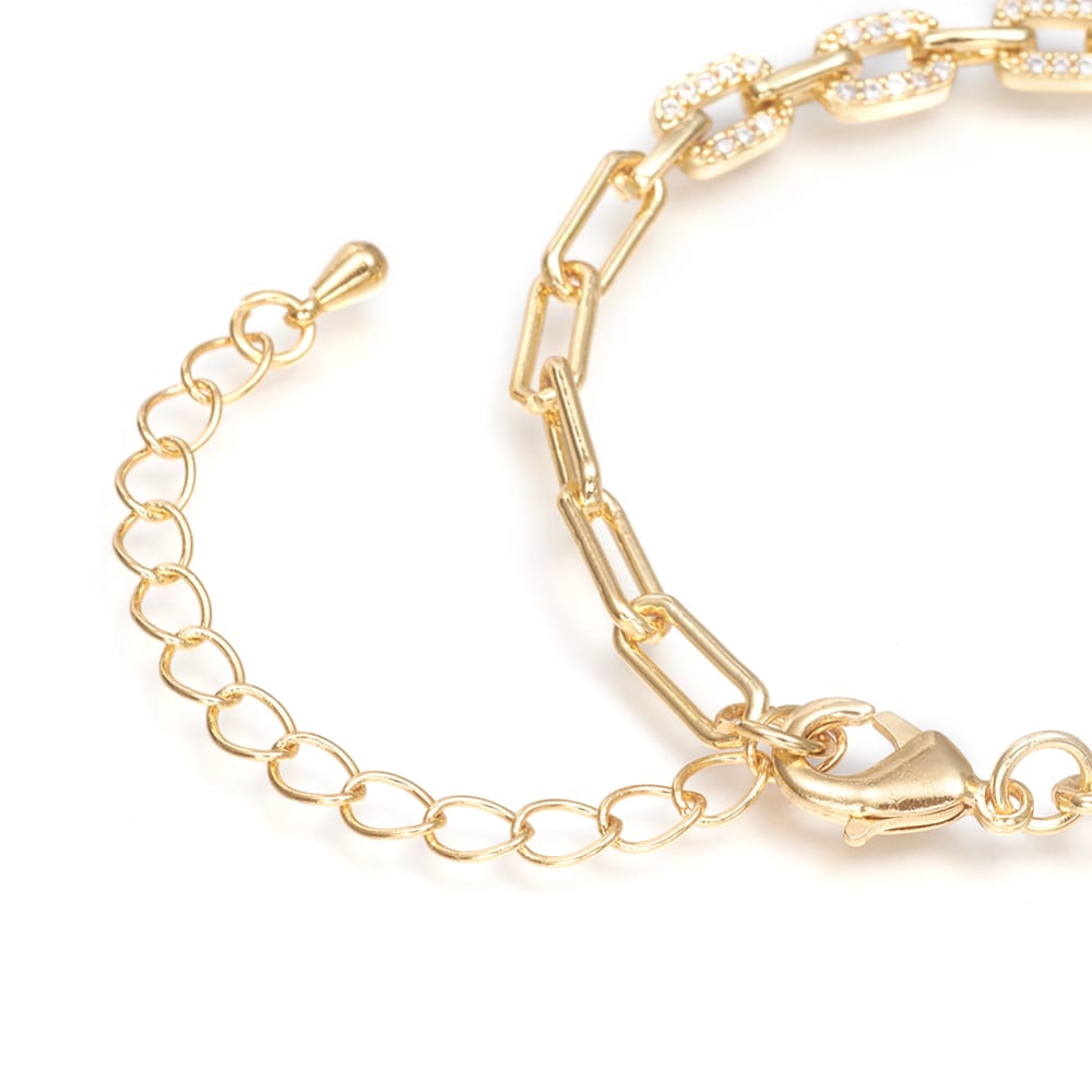 Pulsera eslabón clip elegante con zircón baño de oro / unidad3