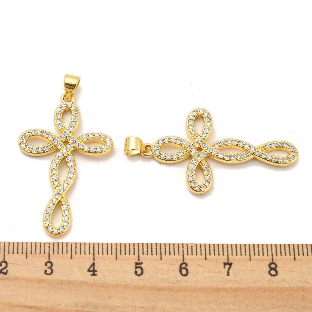 Maxi dije colgante cruz zircón 37 mm baño de oro / unidad3