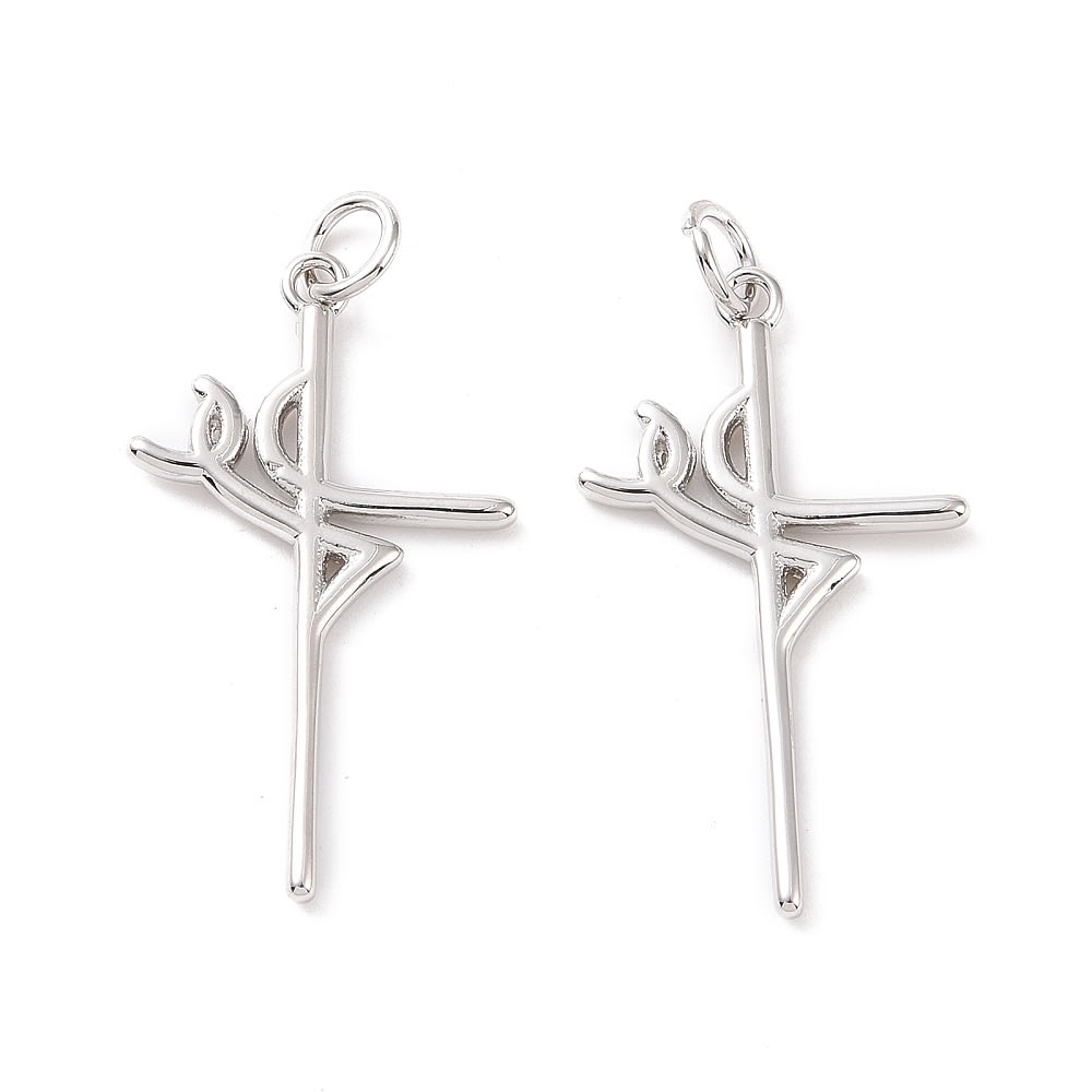 Dije colgante cruz fe 27 mm baño de oro / unidad6