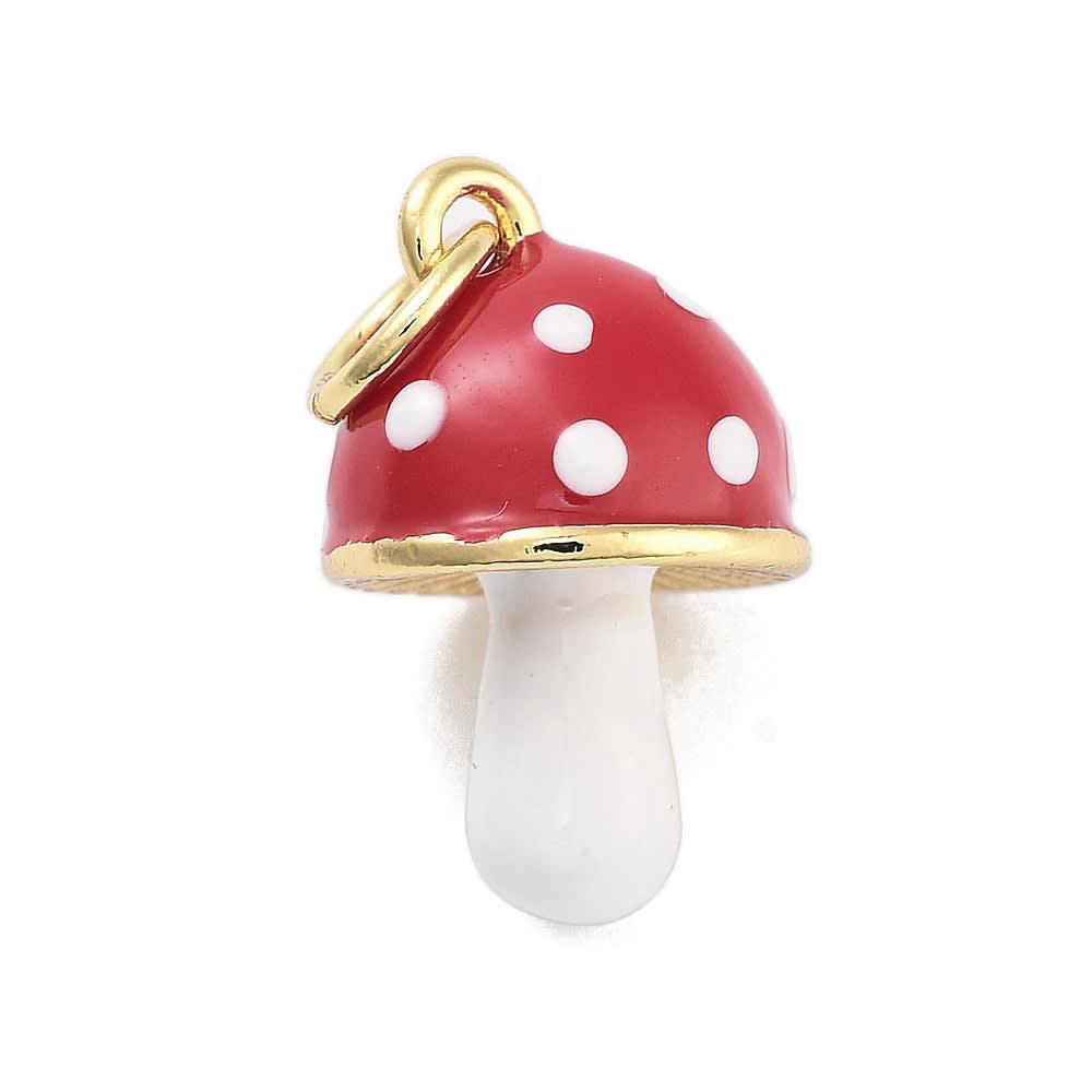 Dije colgante esmaltado hongo suerte 15 mm baño de oro / unidad1