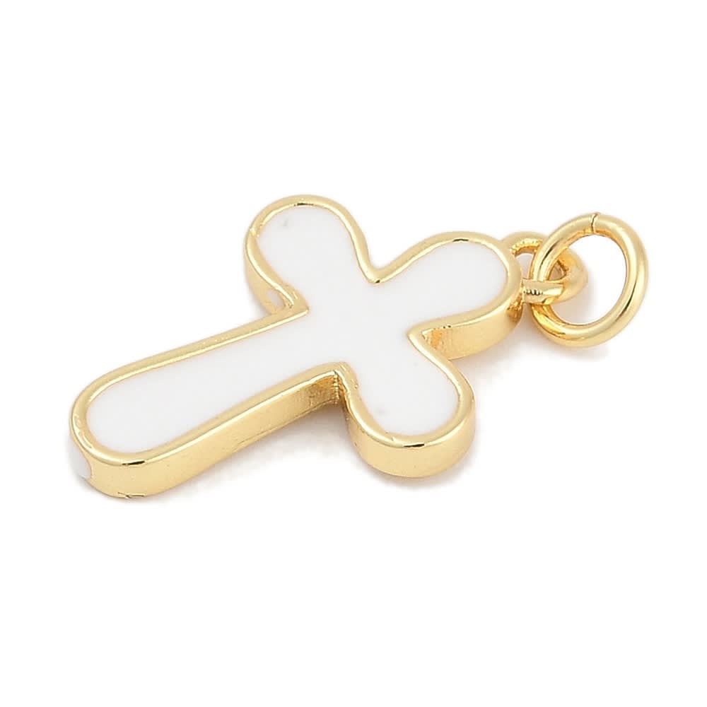 Dije colgante esmaltado cruz 20 mm baño oro  / unidad3