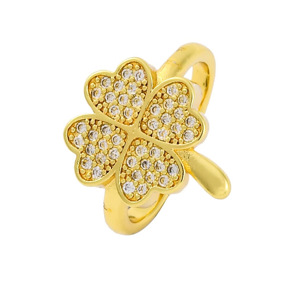 Anillo ajustable trébol zircón baño de oro / unidad1