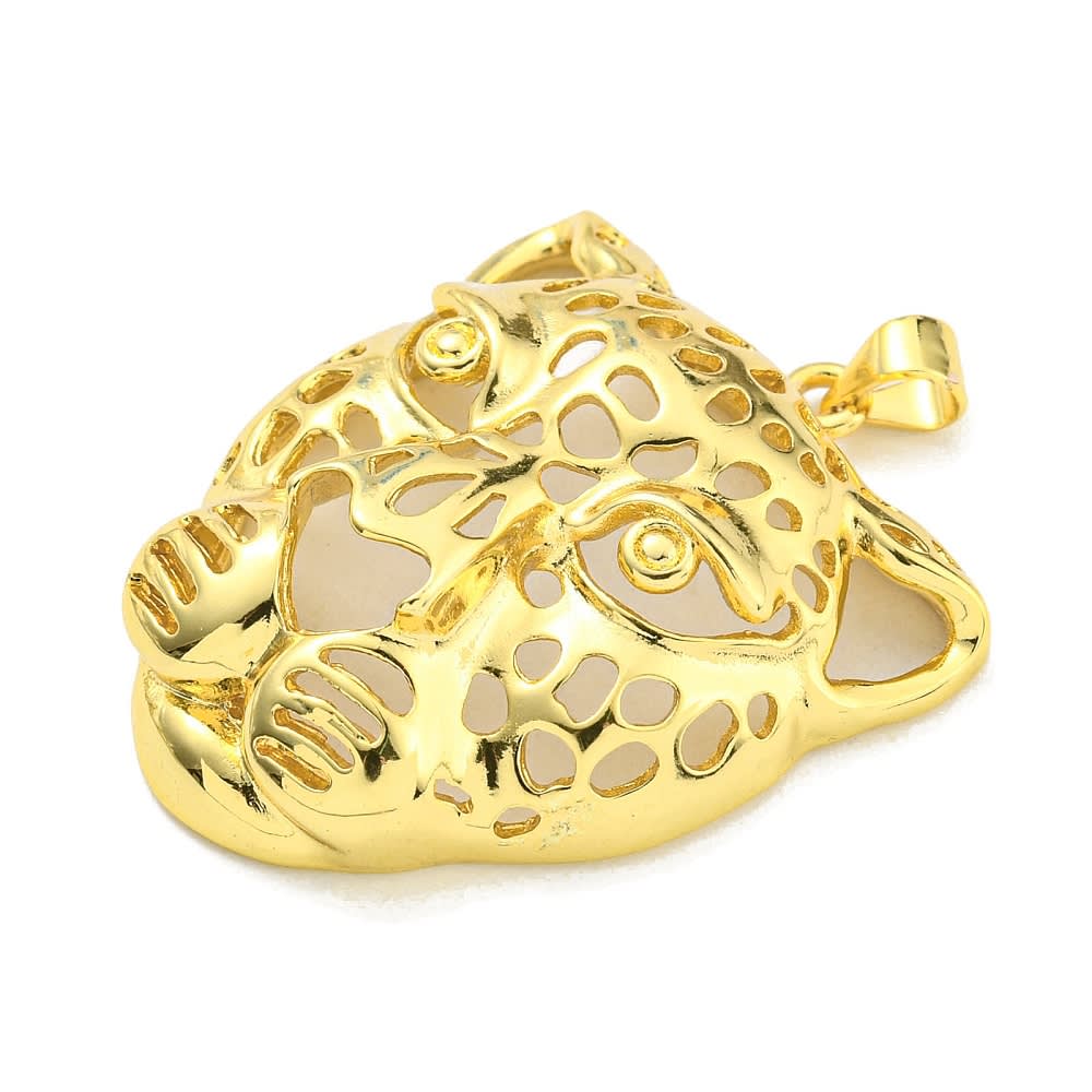 Maxi Dije colgante cabeza leopardo 36 mm baño oro / unidad1