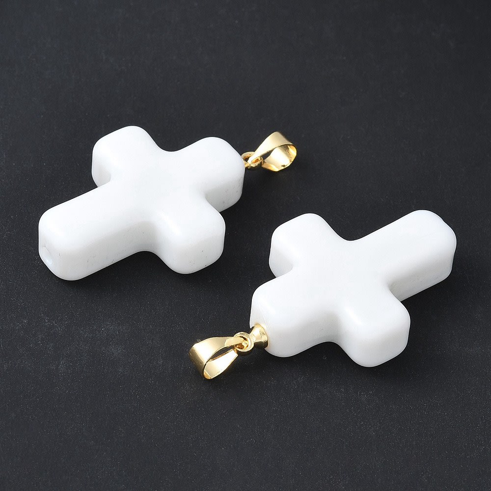 Maxi dije colgante cruz blanca 29.5 mm murano baño oro / unidad2
