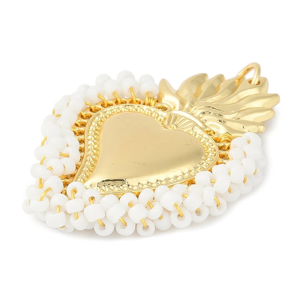 Maxi dije colgante sagrado corazón blanco 53 mm baño de oro / unidad2