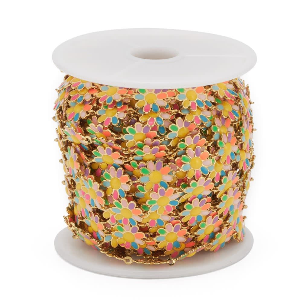 Cadena figura flor margarita esmaltada baño de oro acero/ metro6