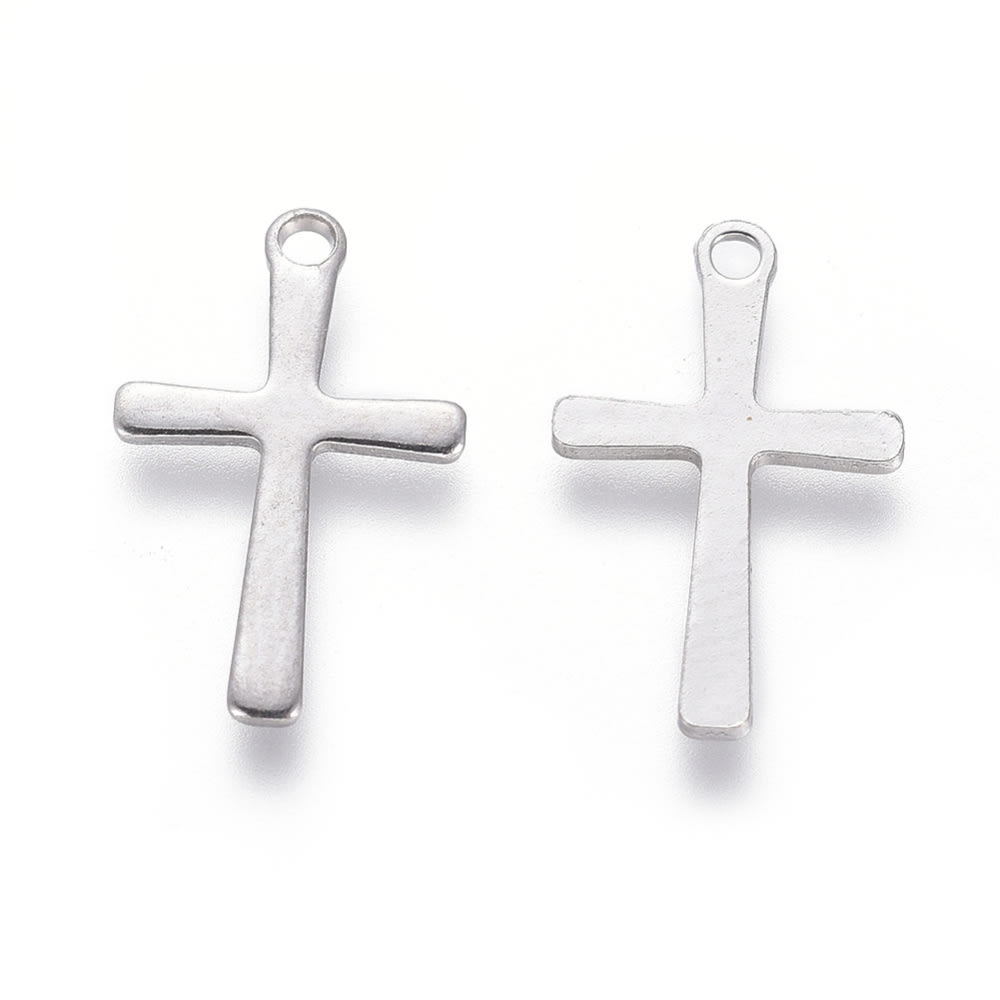 Dije colgante cruz 15.5 mm acero dorado plateado / unidad4