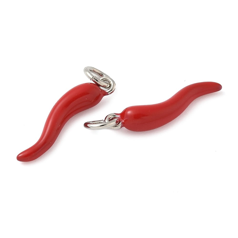 Dije esmaltado ají rojo 18 mm baño platino / unidad2