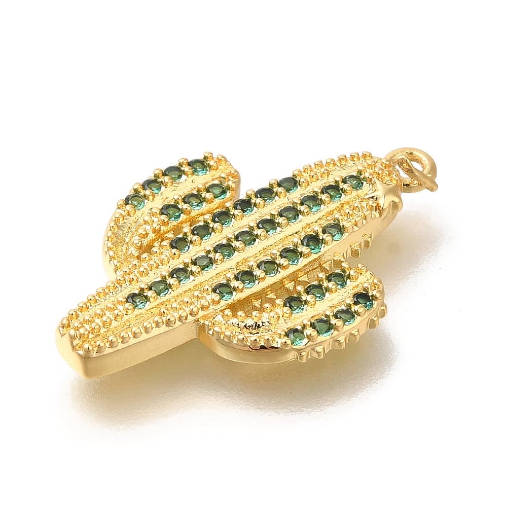 Dije colgante cactus verde 22.5 mm zircón baño de oro / unidad2