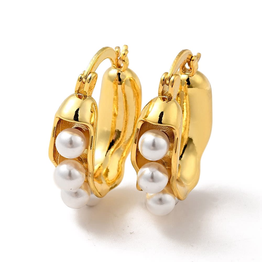Aros argollas aretes con perla sintética baño de oro / par2