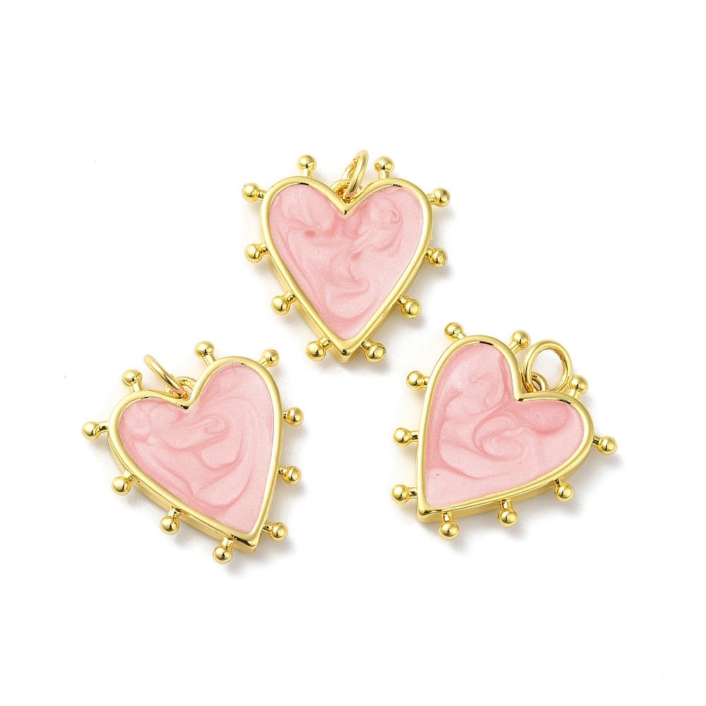 Dije colgante esmaltado corazón balines 19 mm baño oro / unidad8