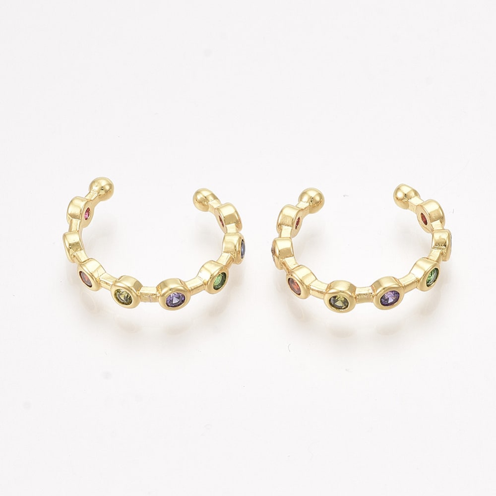 Ear cuff solitarios zircón multicolor 14 mm baño de oro / unidad2