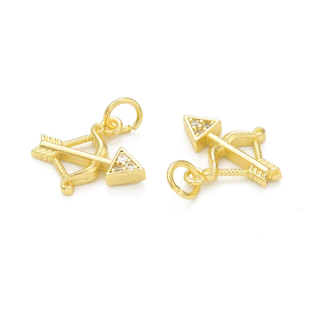 Dije colgante arco flecha cupido 13.5 mm baño oro zircón / unidad1
