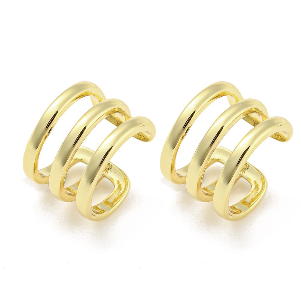 Ear cuff aros solitarios tres líneas lisas 12 mm baño oro platino / unidad1