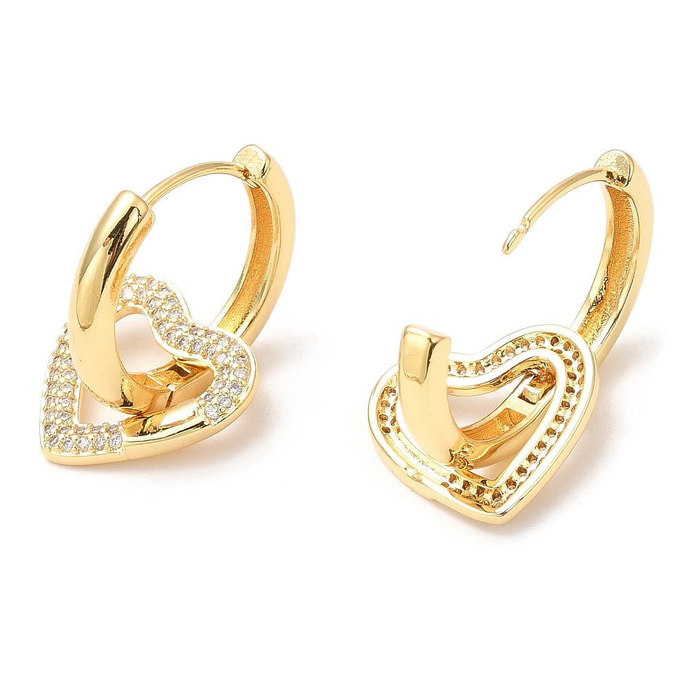 Aros argollas corazón colgante con zircón baño de oro / par2