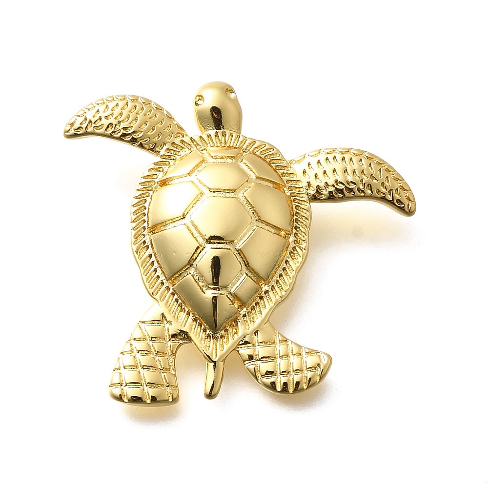 Dije pasador tortuga marina 28x31 mm baño de oro / unidad2
