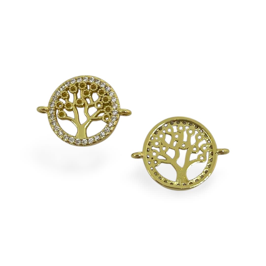 Dije conector árbol de la vida 17x12 mm zircón baño de oro  / unidad1