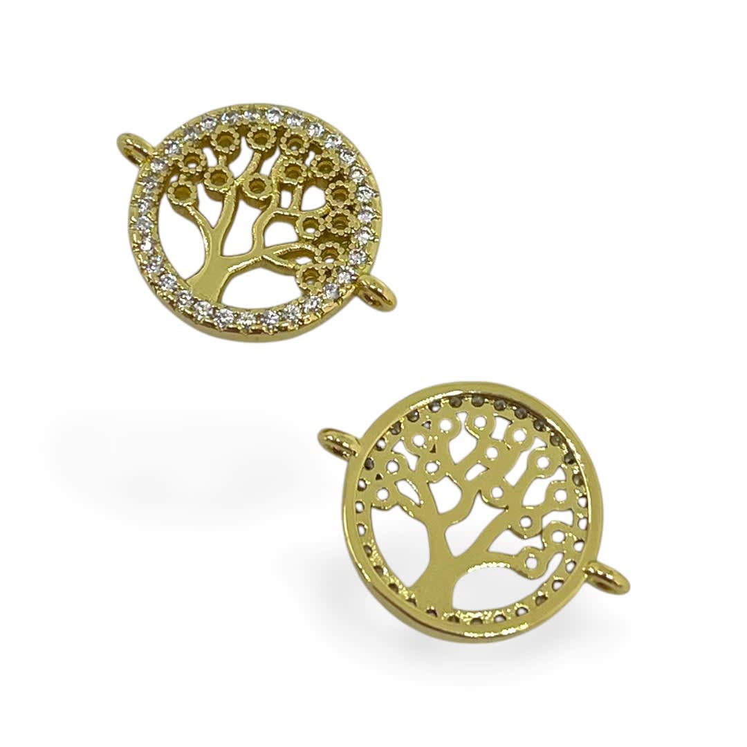 Dije conector árbol de la vida 17x12 mm zircón baño de oro  / unidad2