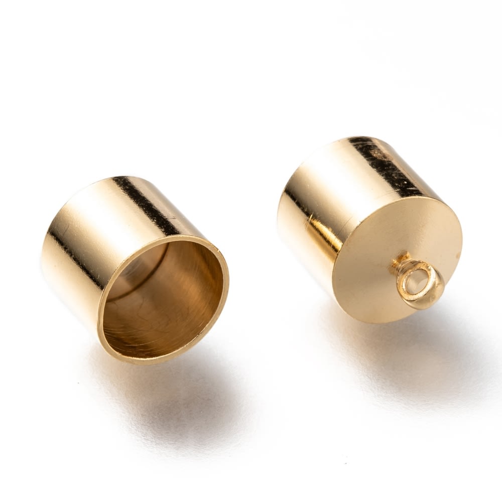 Terminal maxi campana tapa cuero 9 mm baño de oro / par2