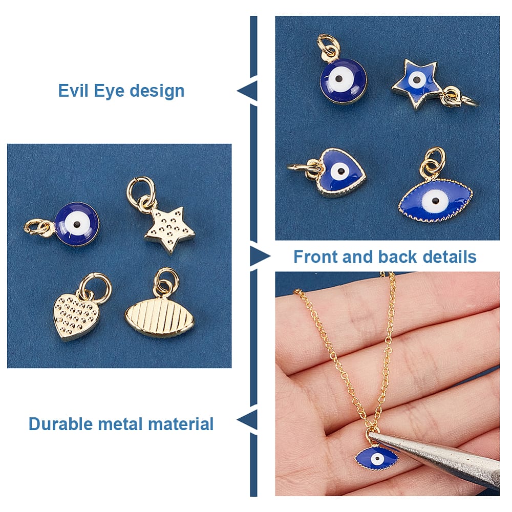 Dije colgante ojo turco esmaltado redondo corazón alargado estrella azul / unidad3