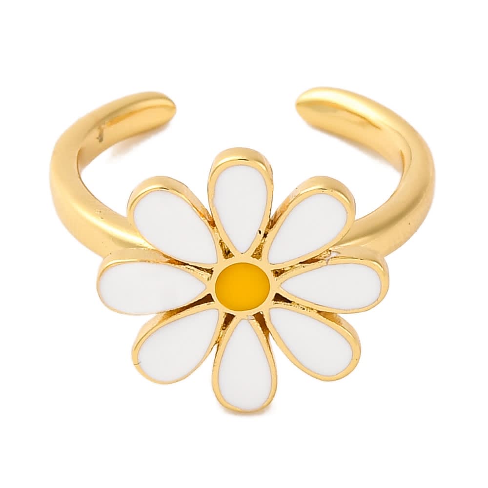 Anillo ajustable margarita blanca baño de oro / unidad2