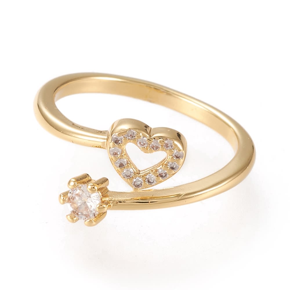 Anillo ajustable punto de luz y corazón baño de oro / unidad1