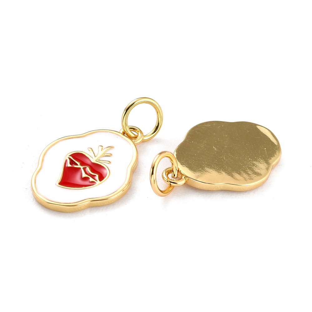 Dije colgante esmaltado sagrado corazón 16 mm baño de oro / unidad2