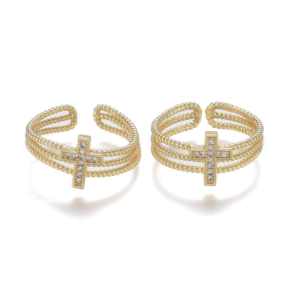Anillo ajustable cruz baño de oro / unidad3