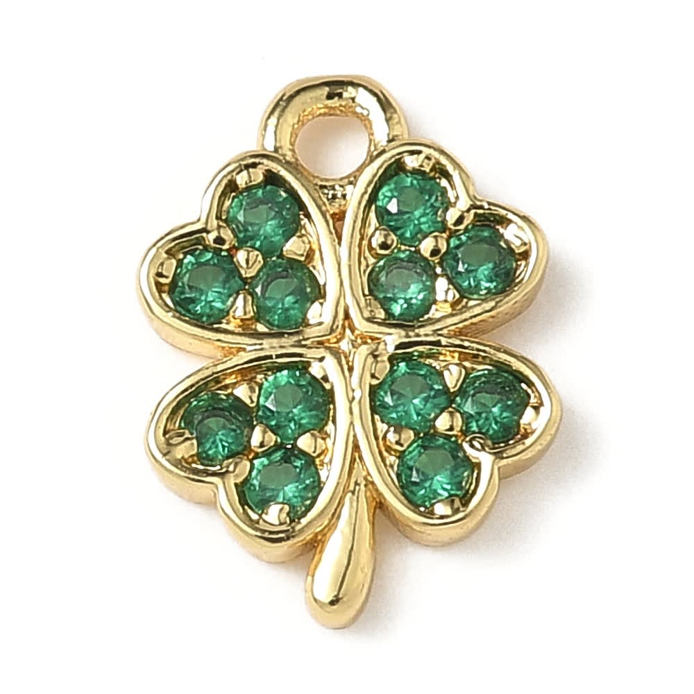 Dije colgante trébol verde 11 mm zircón baño oro / unidad2