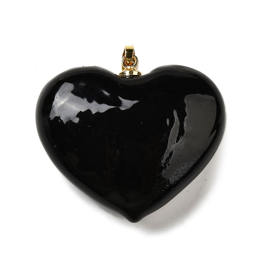 Maxi dije colgante corazón negro 28.5 mm murano baño oro / unidad1