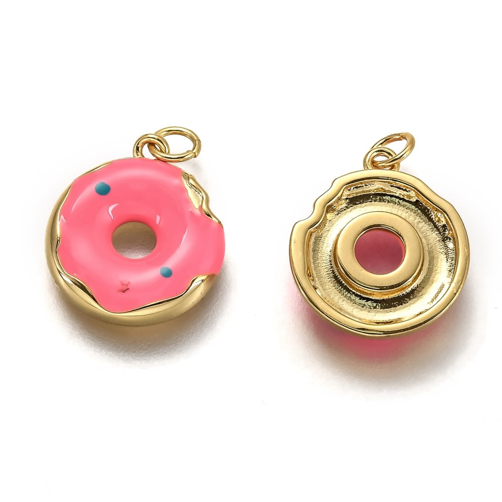 Dije colgante esmaltado dona donuts 15 mm baño oro / unidad2