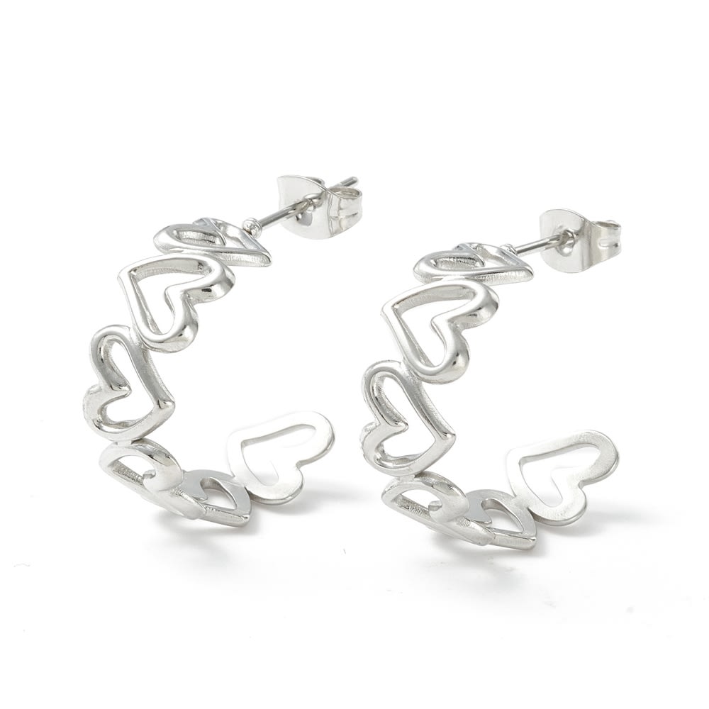Aros argollas aretes tipo c eslabones corazón / par2