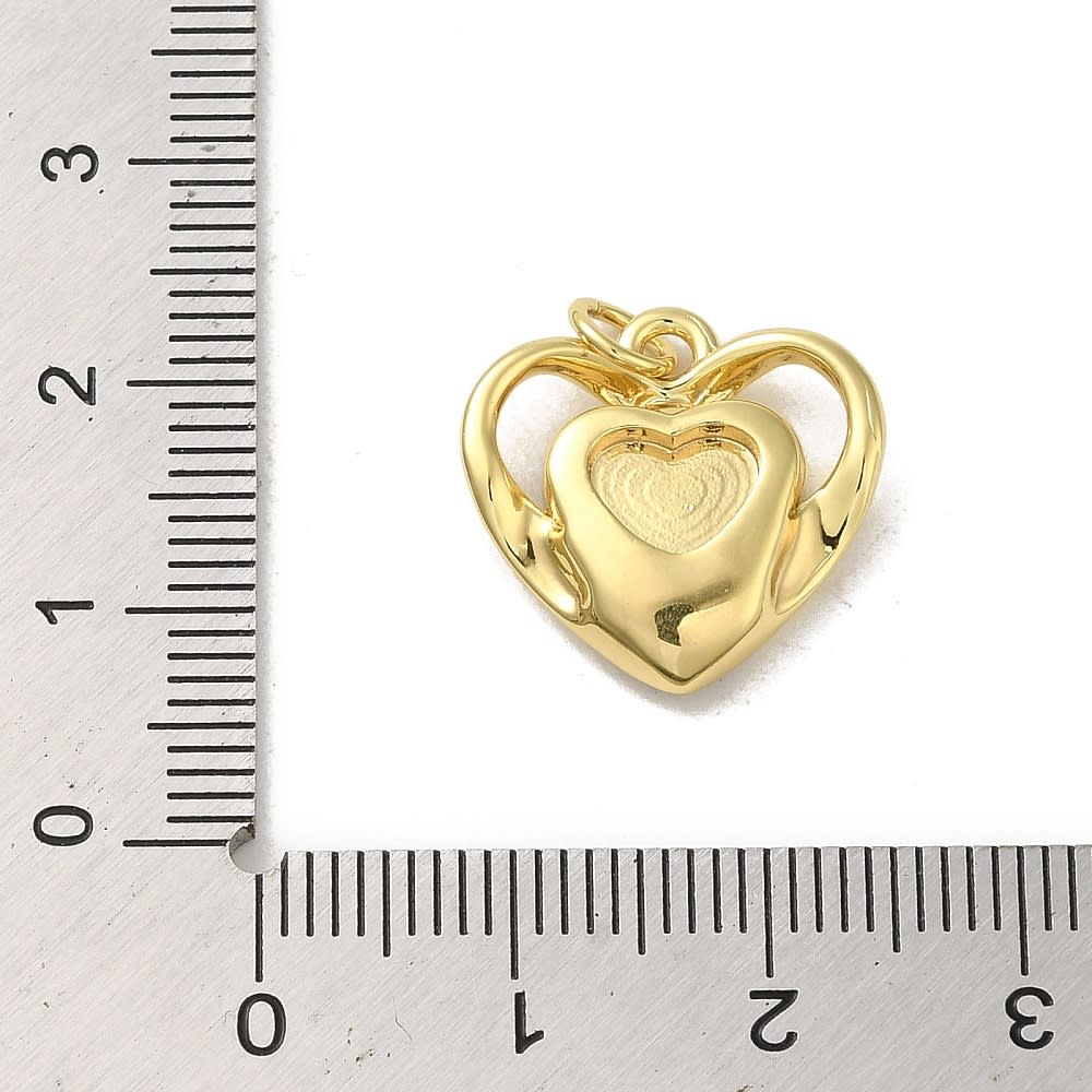 Dije colgante esmaltado corazón burdeo 16.5 mm baño oro / unidad2