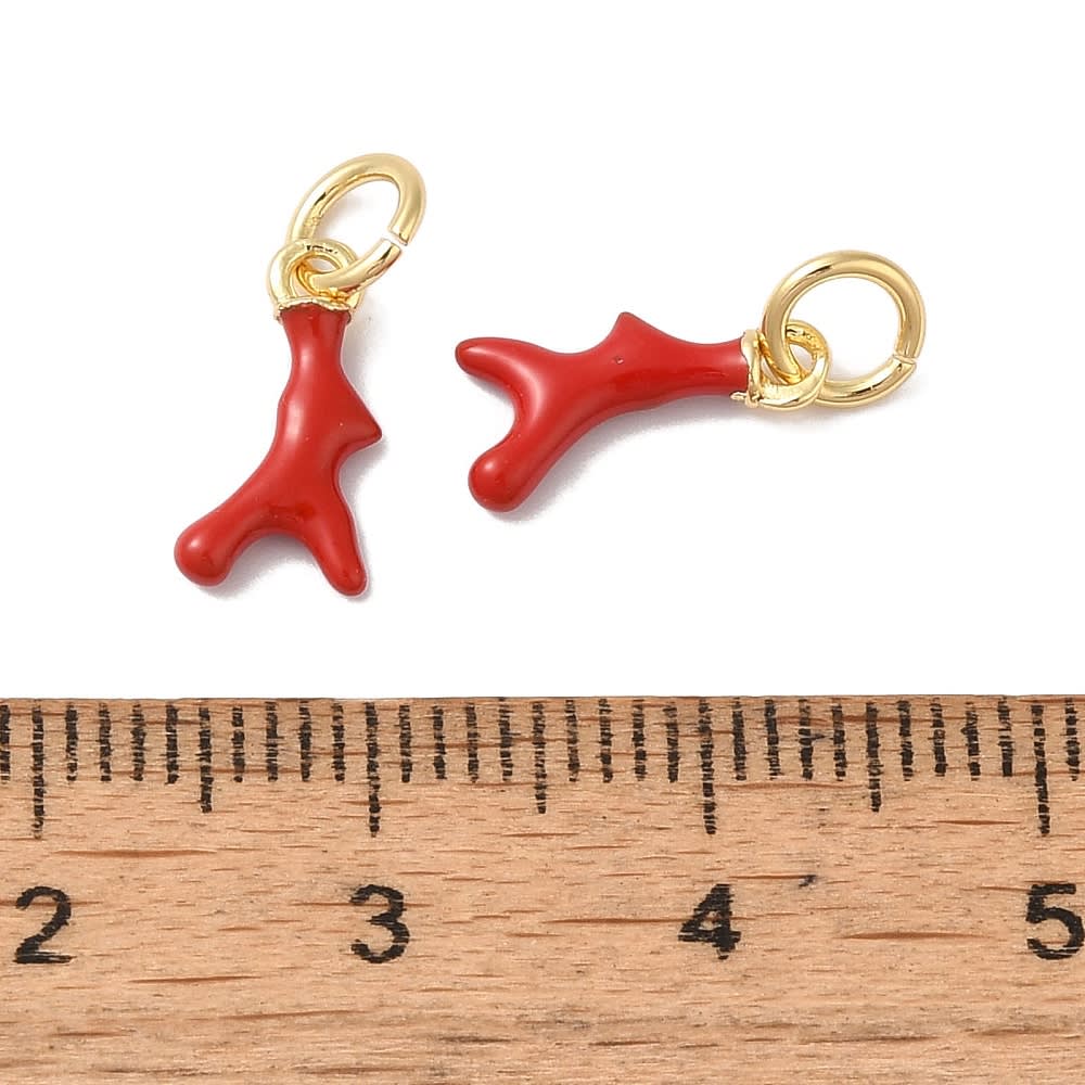 Dije colgante esmaltado forma coral mar 11 mm baño de oro / unidad3
