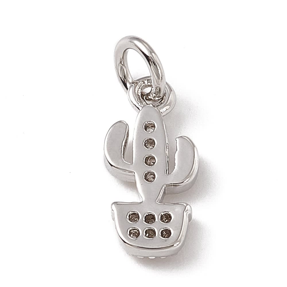 Dije colgante cactus 12.5 mm baño oro platino zircón / unidad5