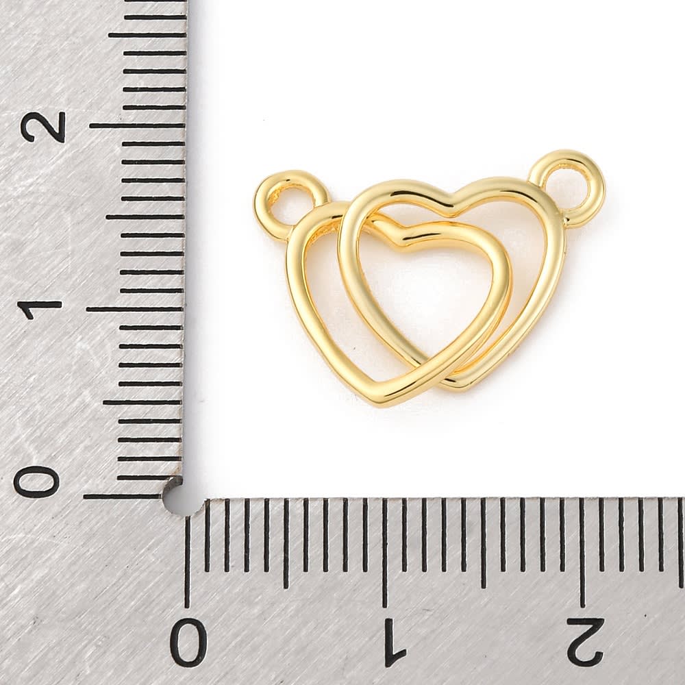 Dije conector doble corazón 24 mm baño de oro / unidad3