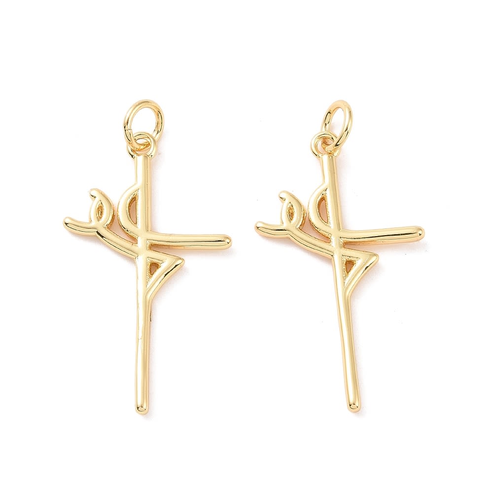 Dije colgante cruz fe 27 mm baño de oro / unidad4