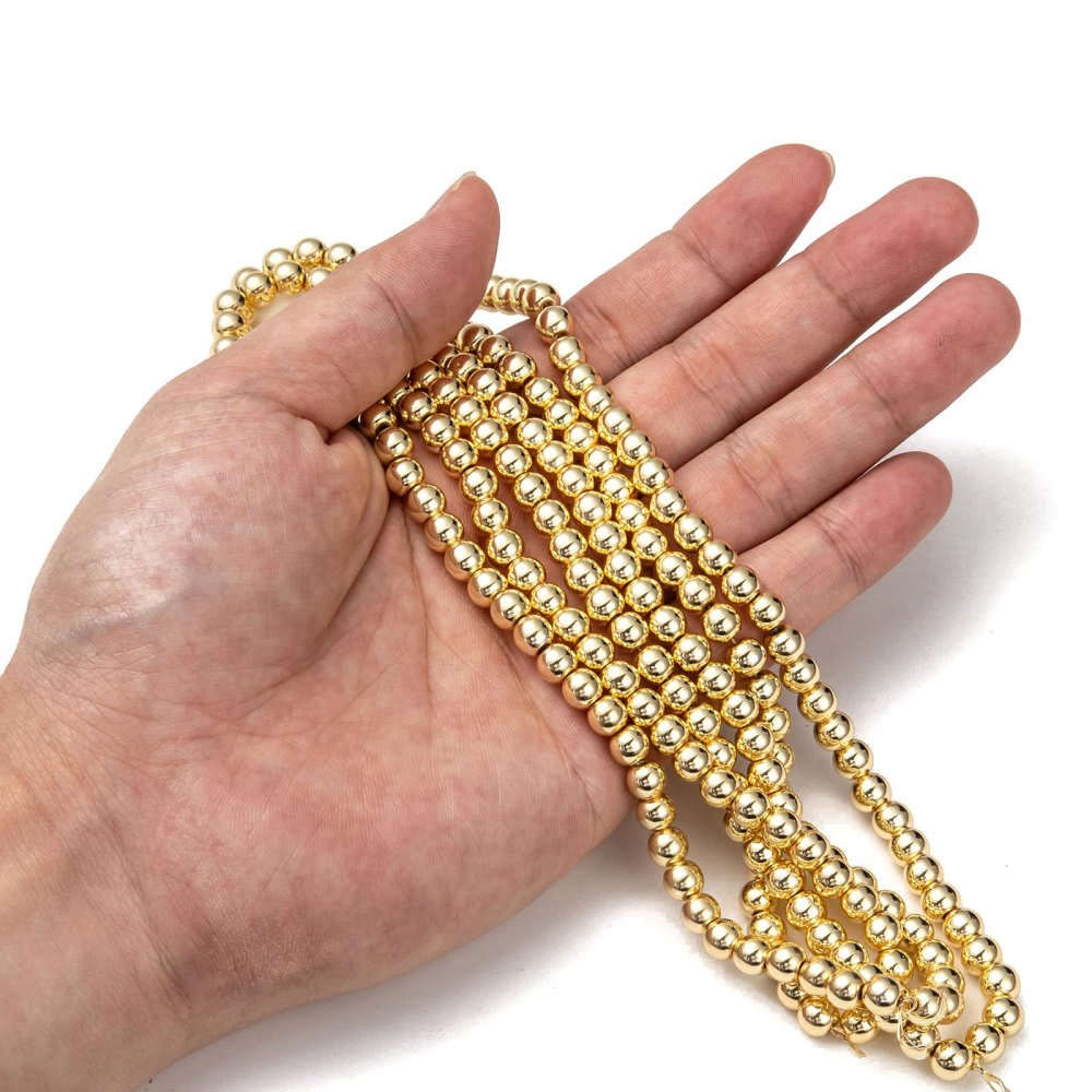 Cuenta Hematita sintética redonda electrochapada / tira3