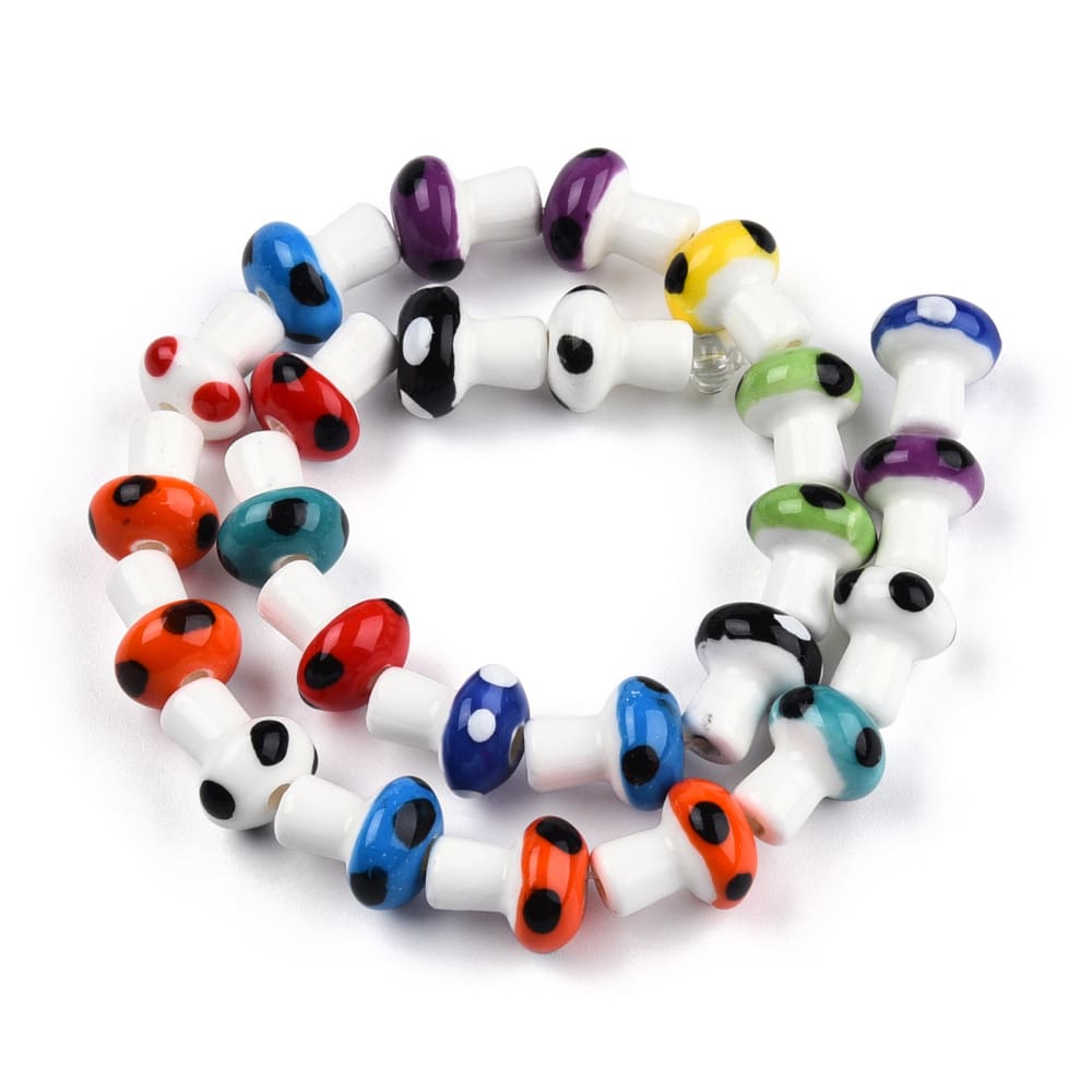 Pasador honguitos hongos multicolor porcelana / Sarta1