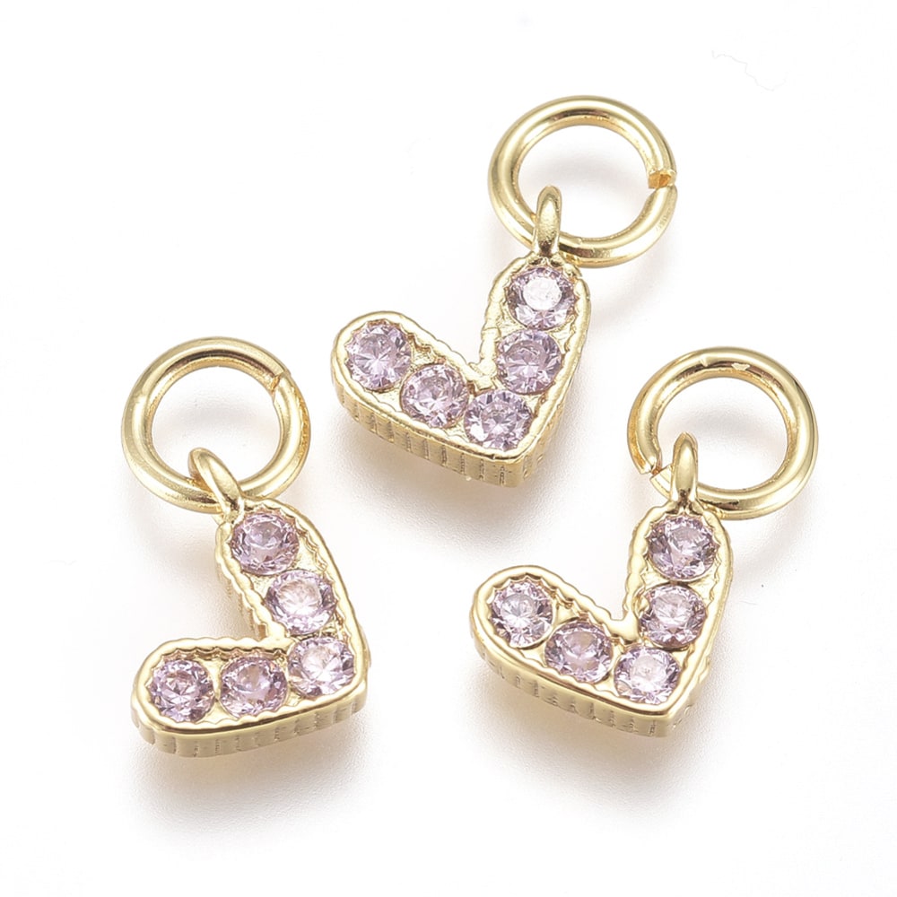 Dije colgante corazón zircón color baño de oro / unidad5